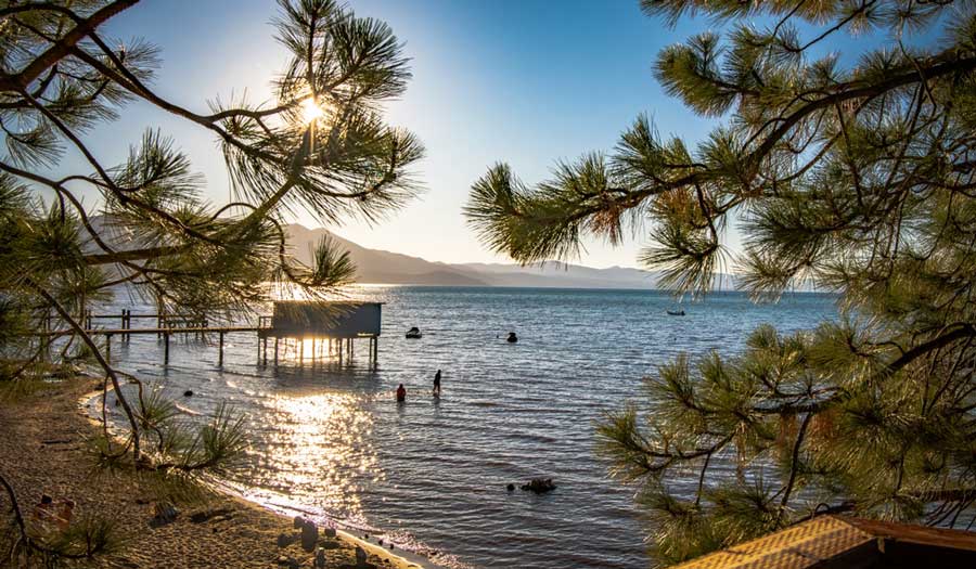 People enjoying their day in Lake Tahoe during sunset