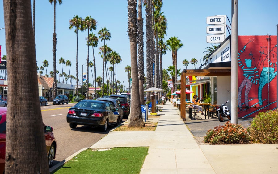 View of cars parked alongside the road of Oceanside