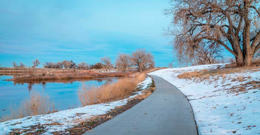 View at the South Platte River Trail during winter season