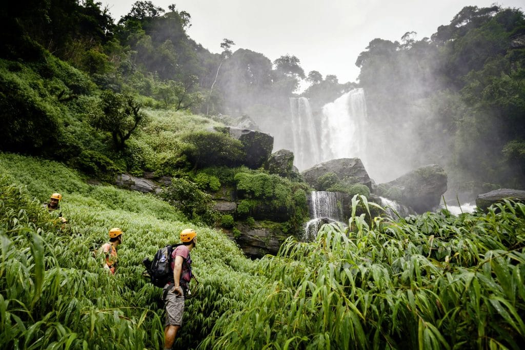 The hikers admiring the waterfalls