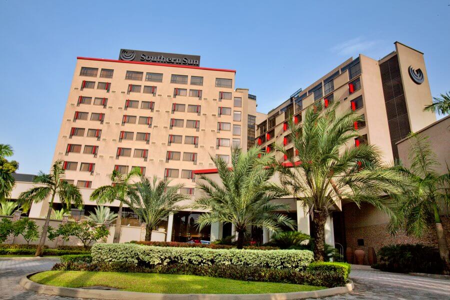 Best Hotel for Business Travelers in Lagos Nigeria: Southern Sun Ikoyi Exterior view of the Southern Sun Ikoyi at sunset