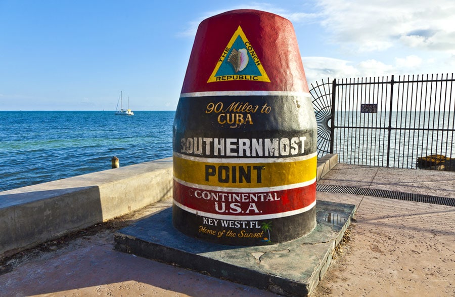View of the point marker of the southernmost point of Key West