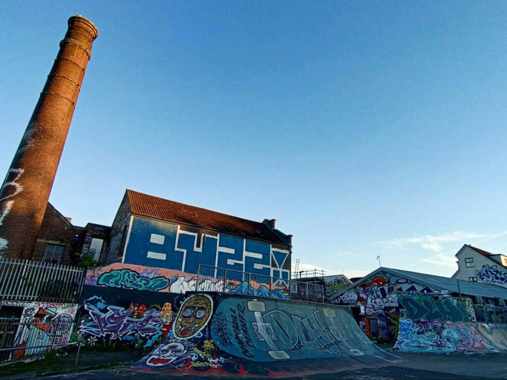 View of the colorful mural around Skate Park in Southville