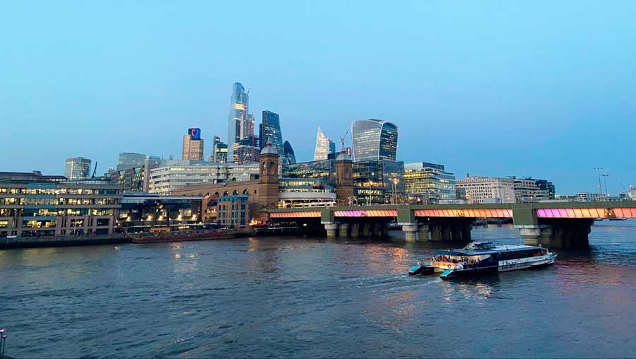 Overlooking view of Southwark before night time in London