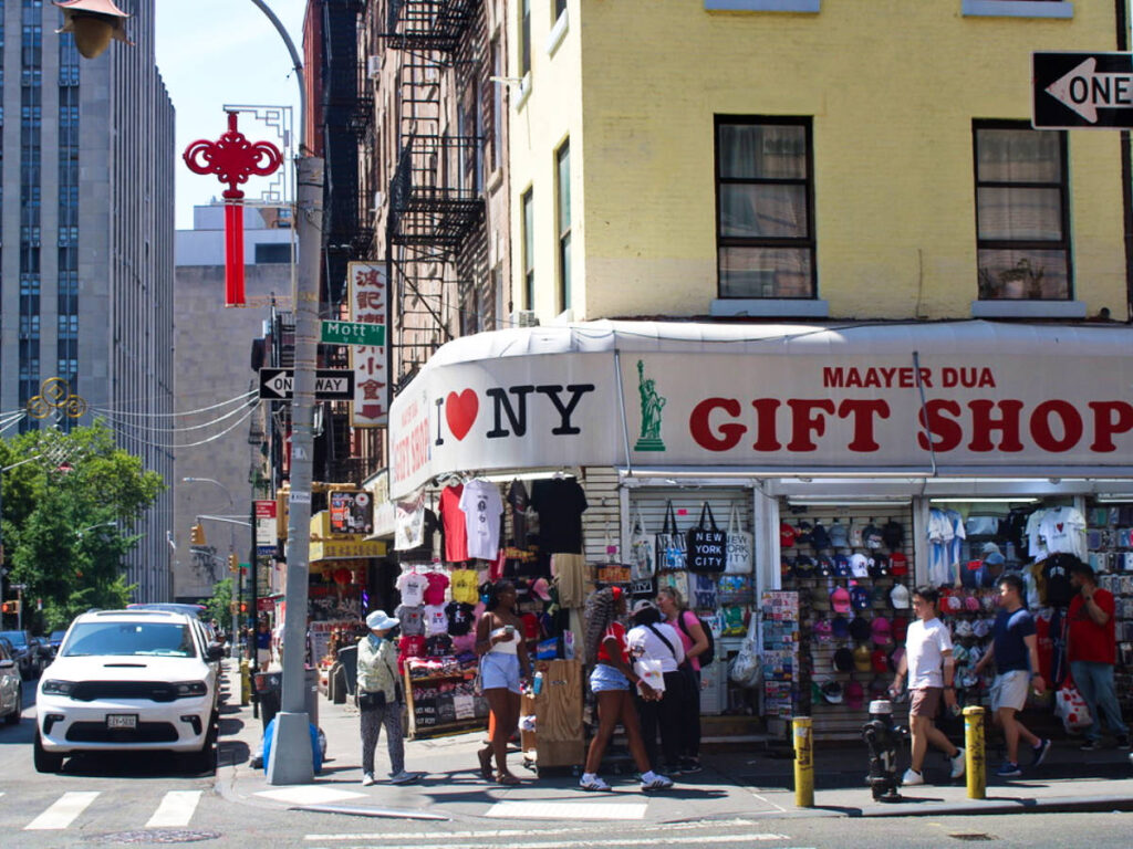 View of a souvenir gift shop in Chinatown seen from across the street