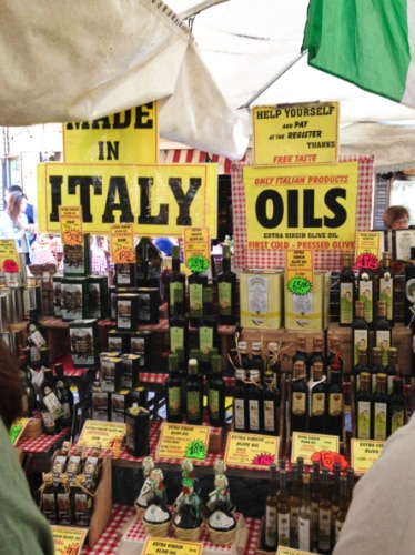 A souvenir stall of oils in Rome, Italy
