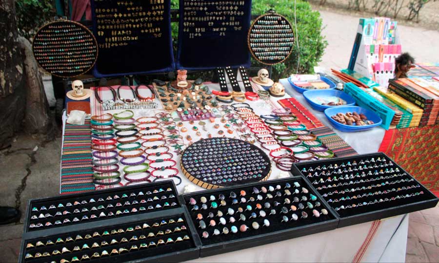 Different kind of souvenirs displayed in a stall in Mexico City
