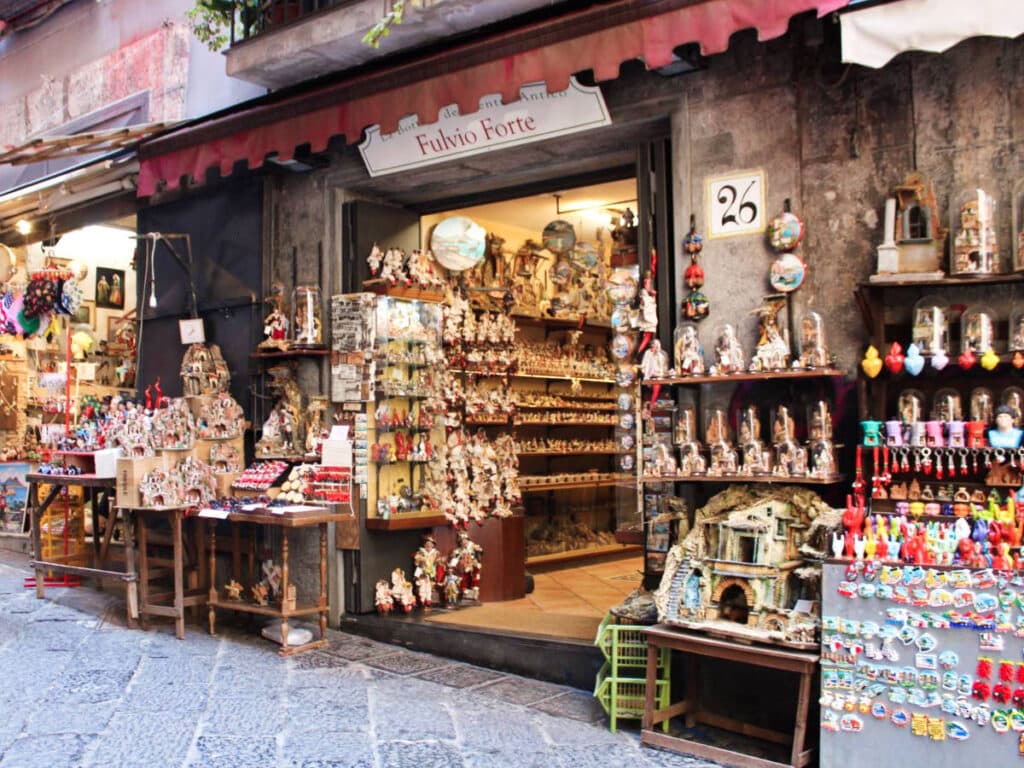 View of the souvenir shops along Spaccanapoli Street