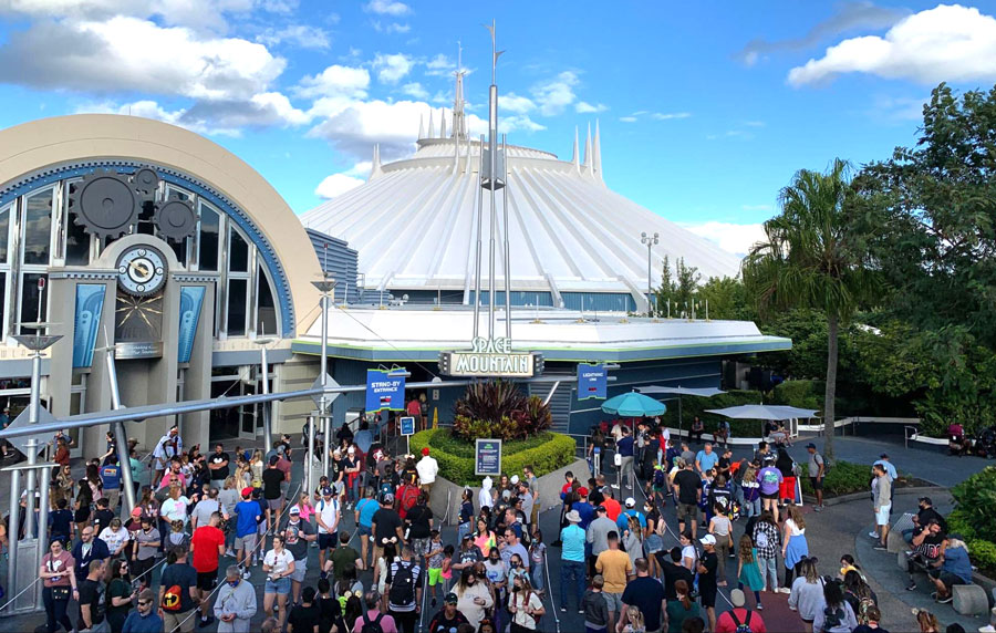 View of people line up outside the Space Mountain