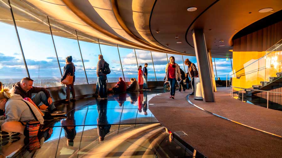 People loving the view in Space Needle