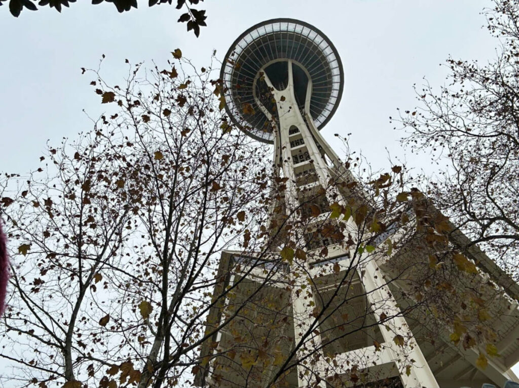 Perspective view of the Space Needle on late fall