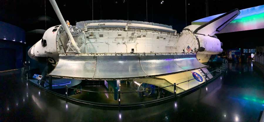 The Space Shuttle Atlantis displayed on an exhibit