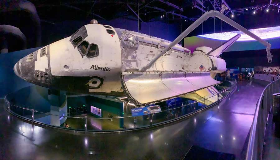 The Space Shuttle Atlantis displayed on an exhibit
