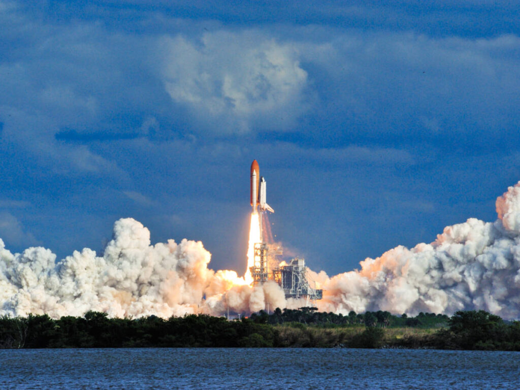 View of the Space Shuttle Atlantis launches from the Kennedy Space Center