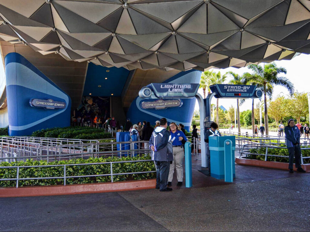 View of the entrance to Spaceship Earth in Epcot
