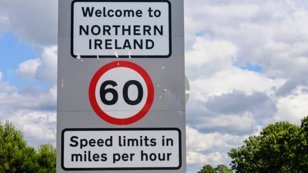 View of the speed limit road signage near the road in Northern Ireland