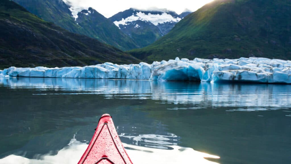 View of the great Spencer Glacier from the kayak