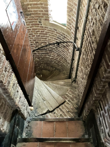 The spiral staircase inside the church in Delft, Netherlands