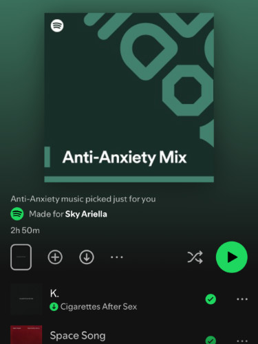 View of a Spotify anti-anxiety mix