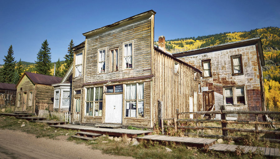 View of houses made of wood in St. Elmo Ghost Town