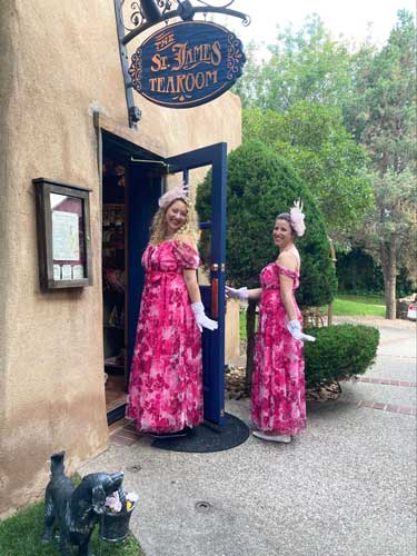 The author with her friend at the entrance of The St. James Tearoom