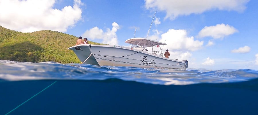 View of the boat from the ocean water