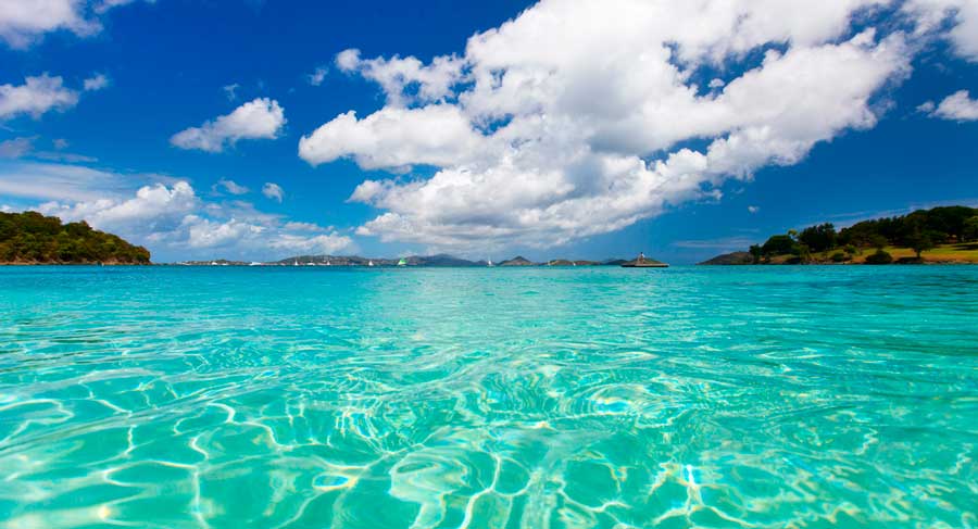 View of the turquoise water and the clear blue sky over it in St. John and Virgin Islands National Park