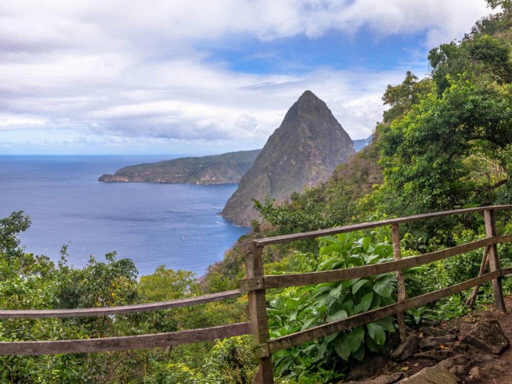 The Pitons from a hiking trail in St. Lucia