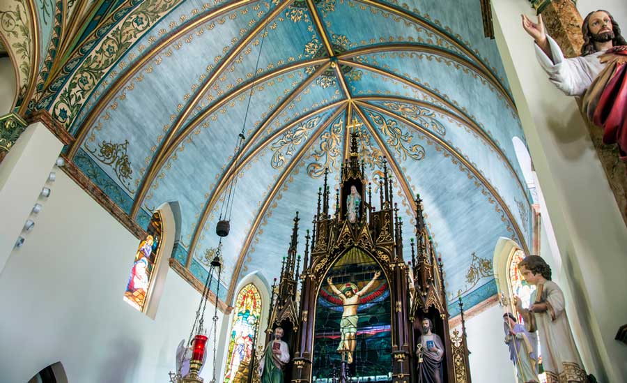 View of the ceiling and the inside of St. Mary Catholic Church
