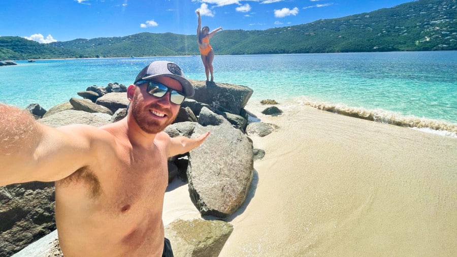 The author Andrew Bloem and his wife enjoying the secret beach on St. Thomas