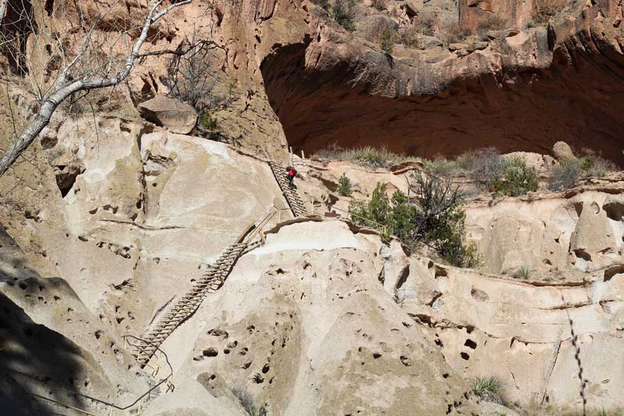 View of staircase from afar in Bandelier National Monument