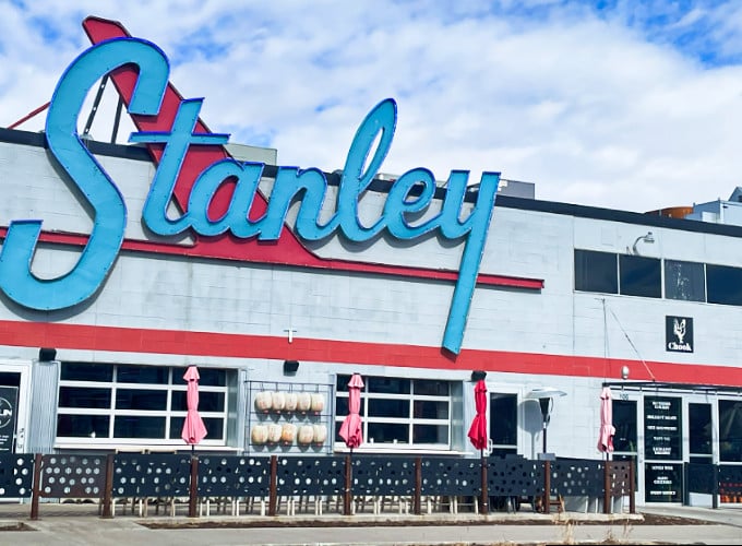 View of the retro-inspired exterior of Stanley Marketplace