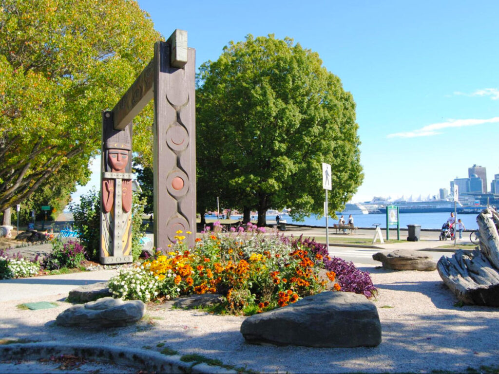 View of a Wooden sculpture at Stanley Park