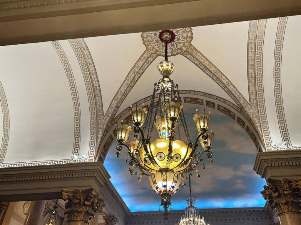 View of the ceiling inside the Stanley Theater