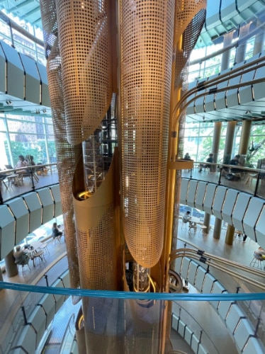 Coffee beans getting transported inside the Starbucks Reserve Roastery