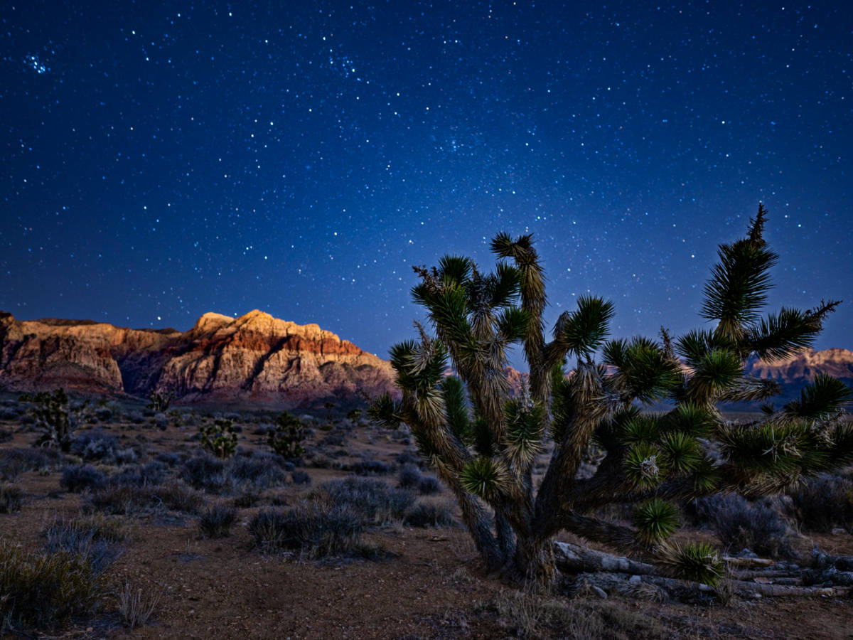 Picturesque view of the starry sky over the campground at Red Rock Canyon