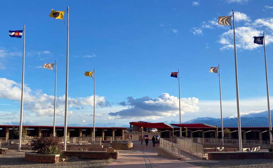 View of flag poles with different state flags at the Four Corners National Monument