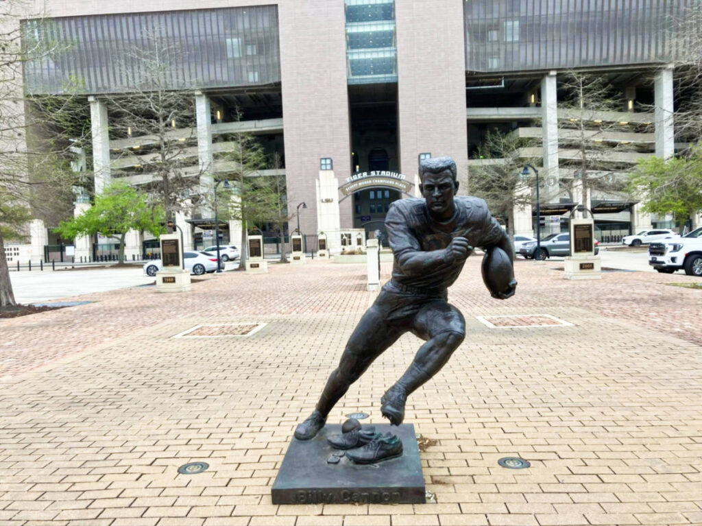 View of the statue outside Tiger Stadium on LSU’s campus