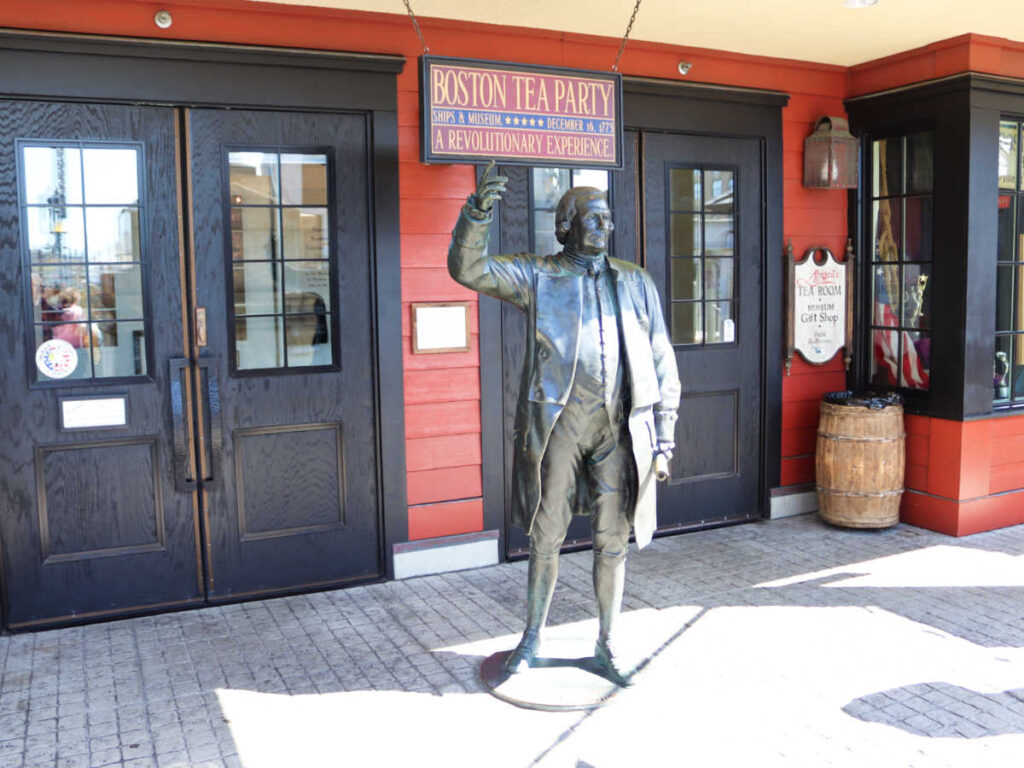 A sculpture at the entrance of Boston Tea Party Museum