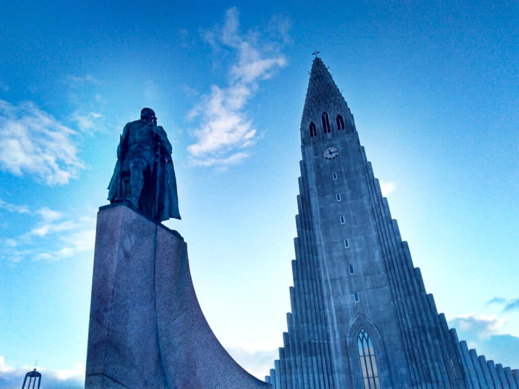 The statue of Leif Erikson outside the Hallgrimskirkja church