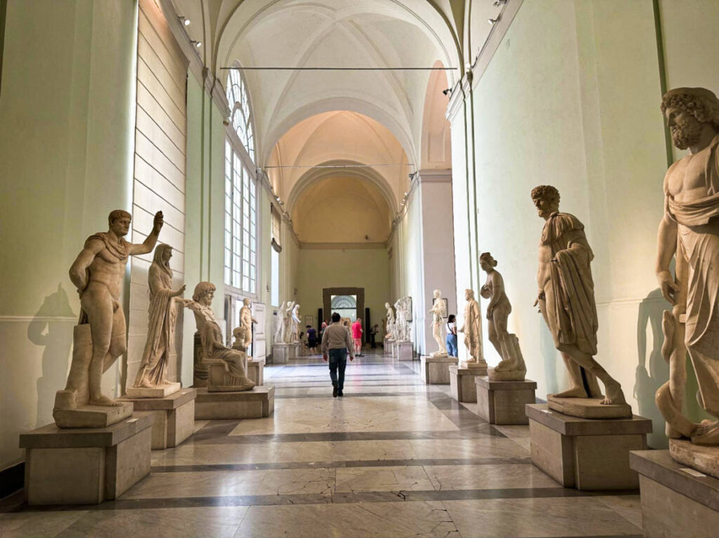 View of the statues along the hallway of Naples National Archaeological Museum