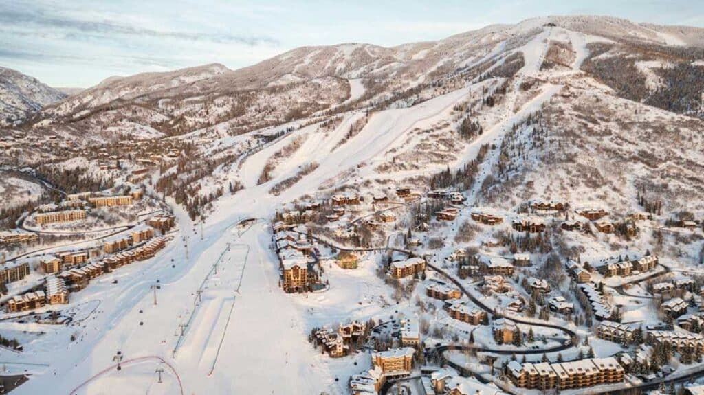 Aerial view of the Steamboat Ski Resort in winter