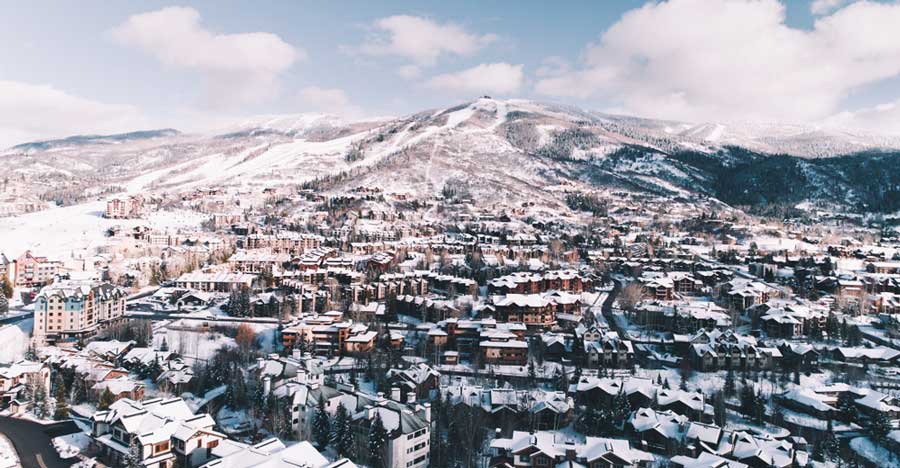 Aerial view of the Steamboat Springs during winter season