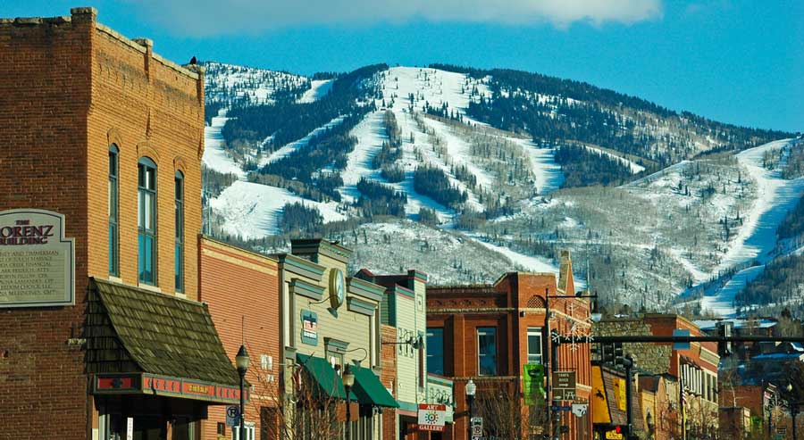 A mountain with snow in Steamboat Springs