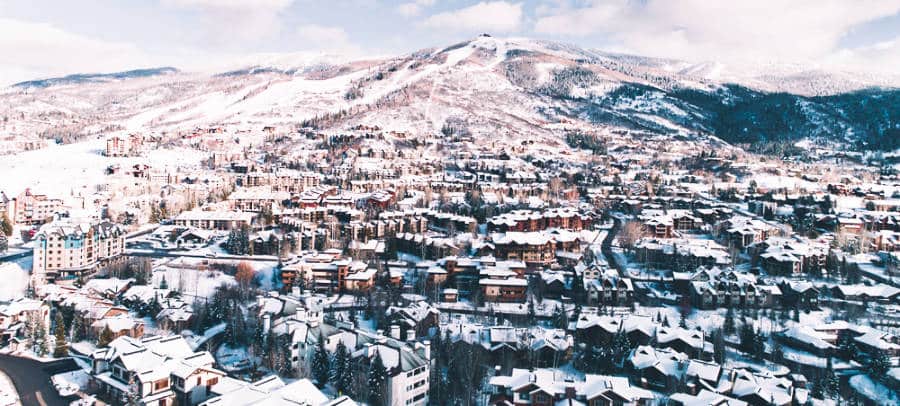 Aerial view of Steamboat Springs, Colorado on winter