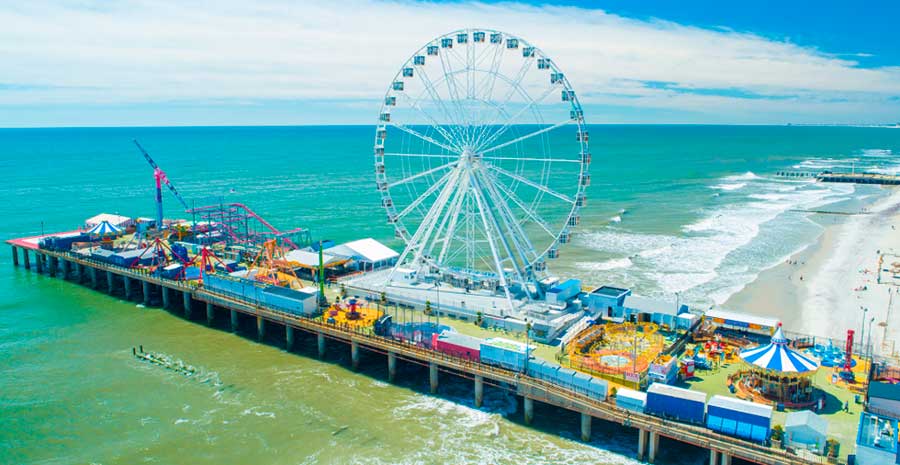 Aerial view of the Steel Pier Amusement Park & Boardwalk