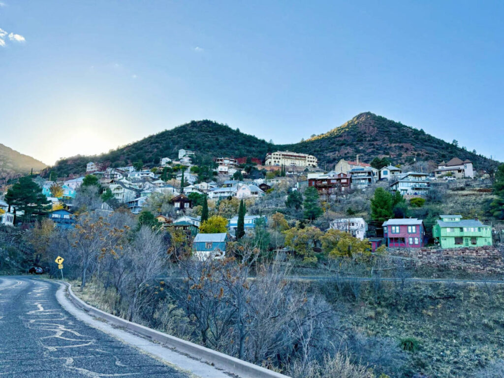 Clear blue sky over the steep streets of Jerome