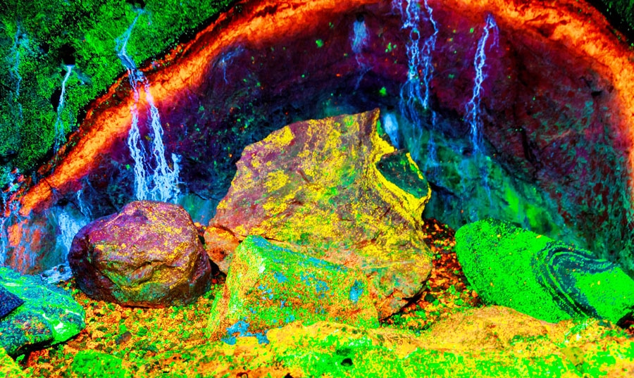 View of fluorescent rocks glowing in New Jersey