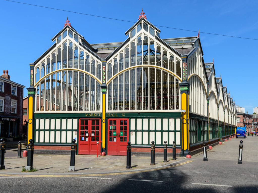 View of the Market Hall from the outside in Stockport