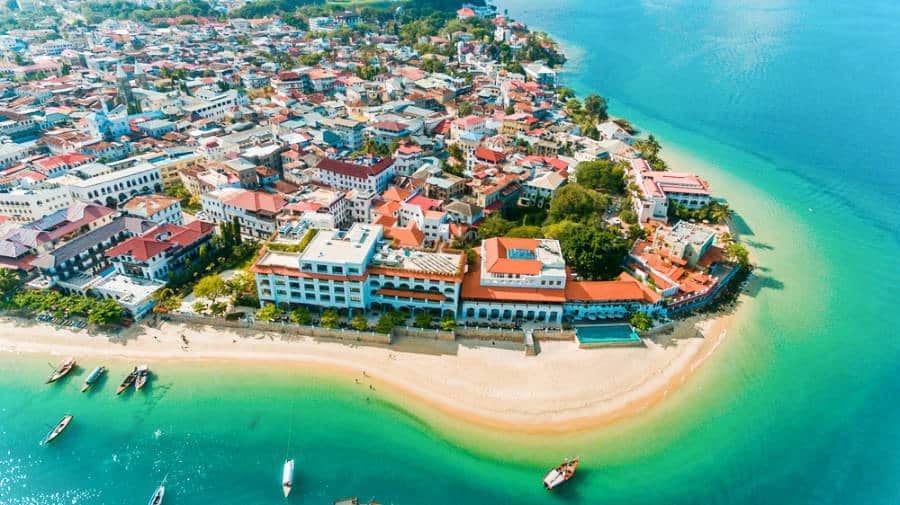 Aerial view of the stone town on Zanzibar Island
